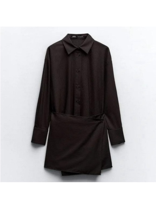 Zara Dresses & Skirts - Zara Black Long-Sleeve Button-Up Tunic with Asymmetrical Wrap Hem